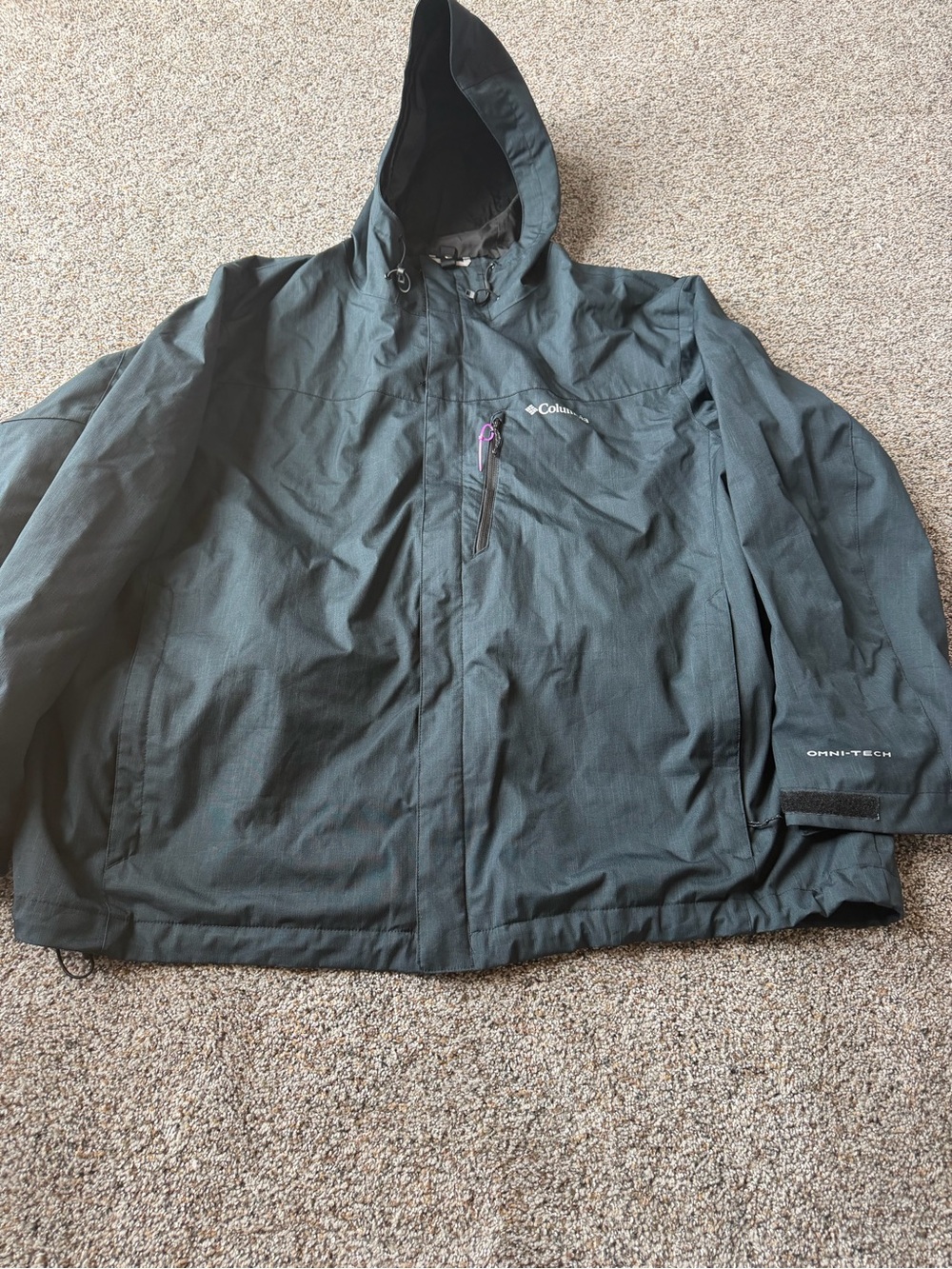 Columbia Interchange Omni-Tech 3X Gray Waterproof Hooded Rain Jacket WG1115